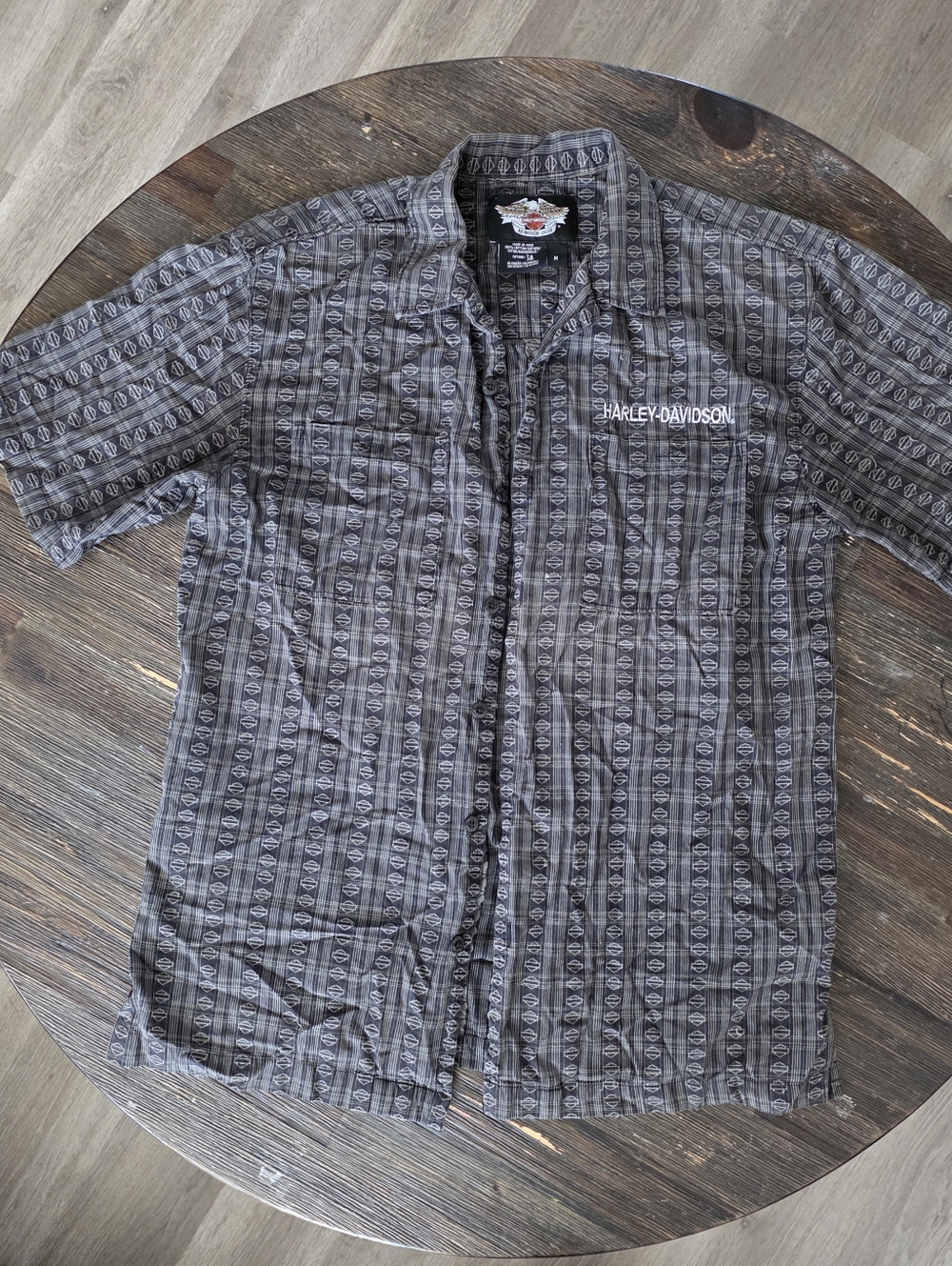 Harley-Davidson Gray Short-Sleeve Button-Down Shirt with Logo